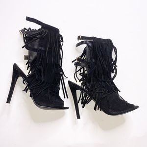 Suede Fringe Peep Toe Single Sole Stiletto Sandal